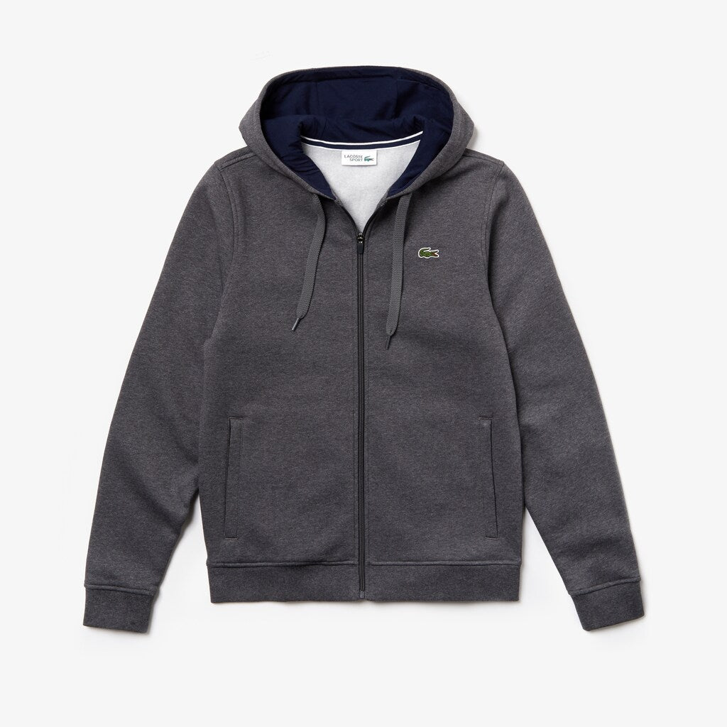 Mens   SPORT Full-Zip Fleece Hoodie | Lacoste Grey Chine / Navy Blue • 5Ny