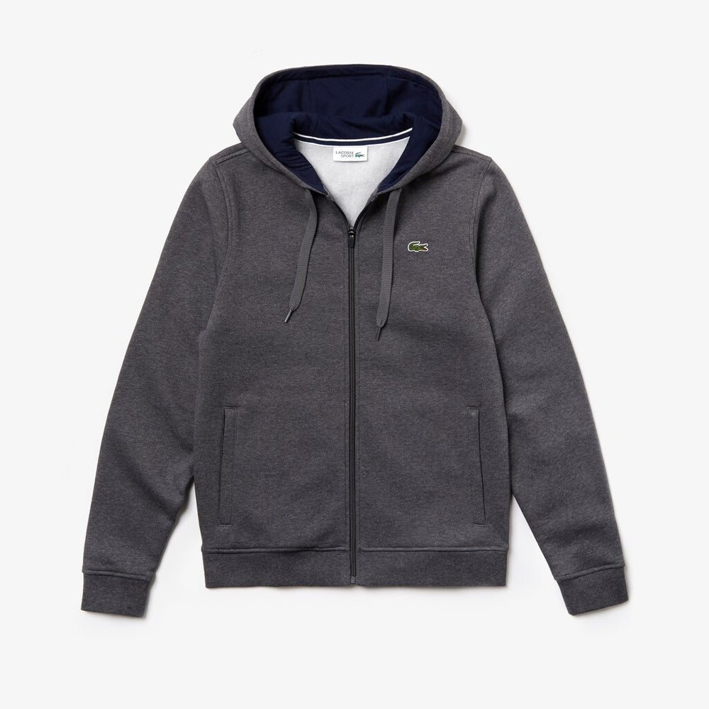Mens   SPORT Full-Zip Fleece Hoodie | Lacoste Grey Chine / Navy Blue • 5Ny