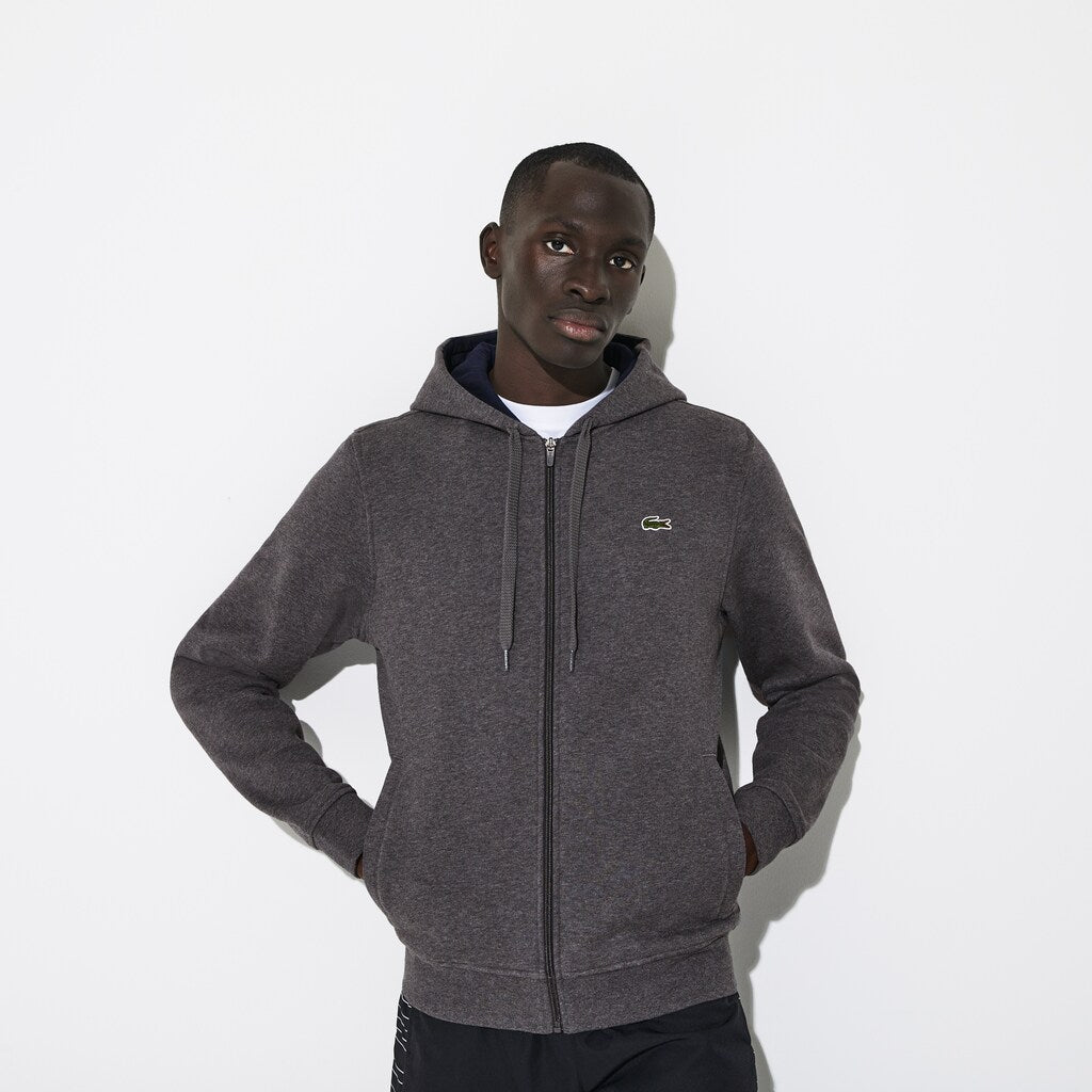 Mens   SPORT Full-Zip Fleece Hoodie | Lacoste Grey Chine / Navy Blue • 5Ny