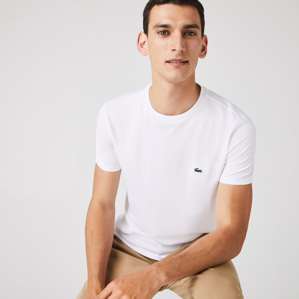 Mens   Crew Neck Pima Cotton T-Shirt | Lacoste White • 001