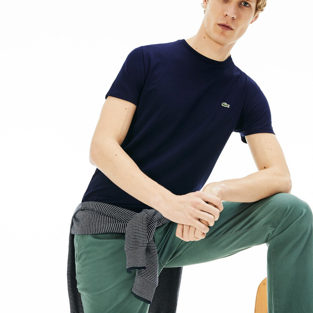 Mens   Crew Neck Pima Cotton T-Shirt | Lacoste Navy Blue • 166