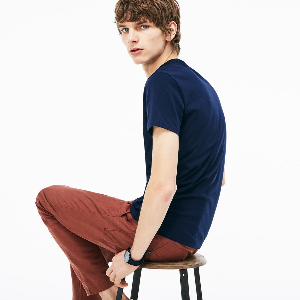 Mens   Crew Neck Pima Cotton T-Shirt | Lacoste Navy Blue • 166