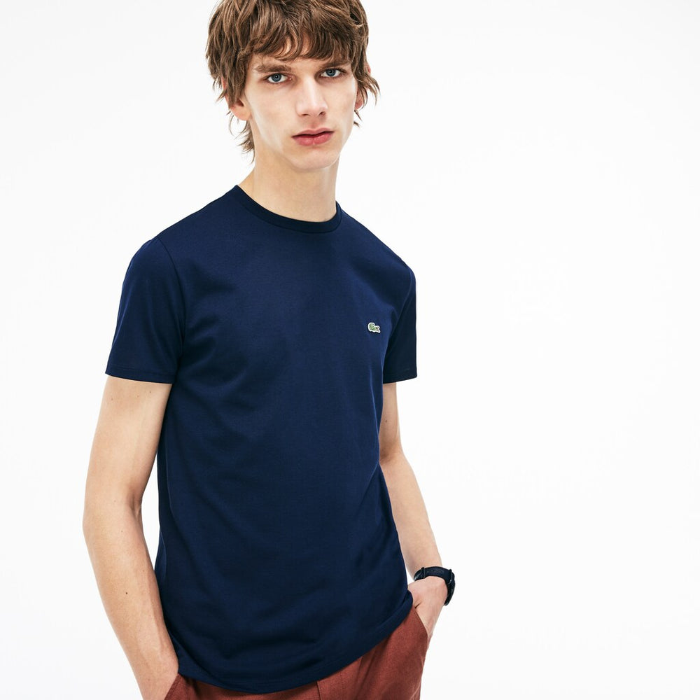 Mens   Crew Neck Pima Cotton T-Shirt | Lacoste Navy Blue • 166