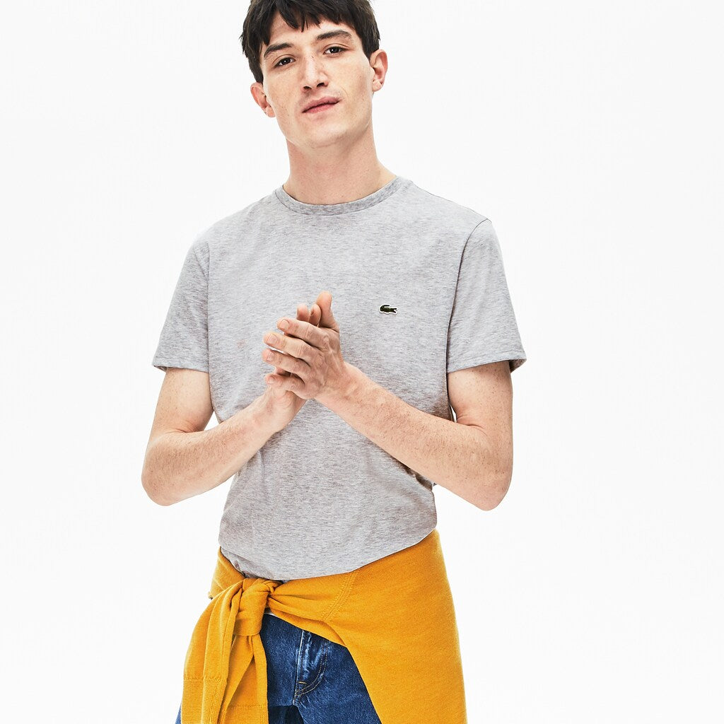 Mens   Crew Neck Pima Cotton T-Shirt | Lacoste Grey Chine • Cca