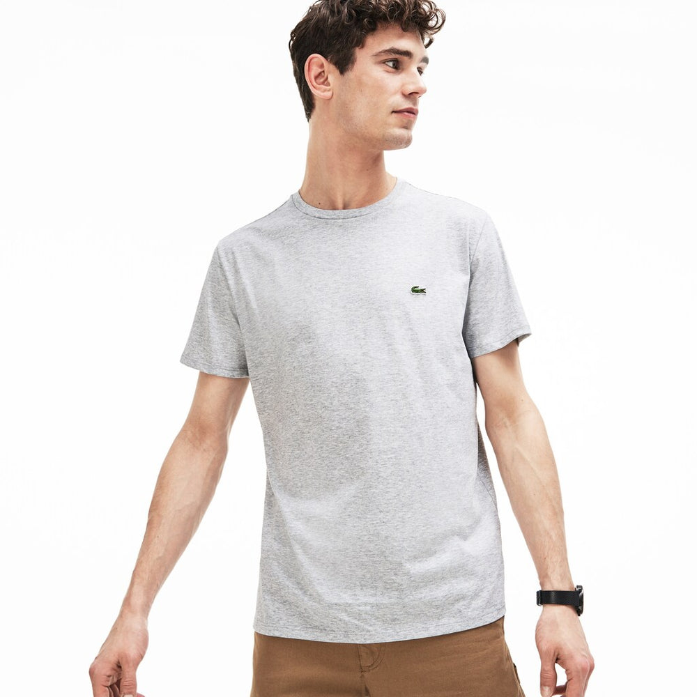 Mens   Crew Neck Pima Cotton T-Shirt | Lacoste Grey Chine • Cca