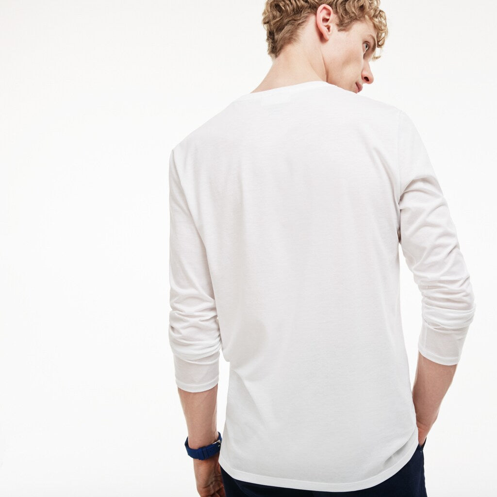 Mens   V-neck Pima Cotton Jersey T-shirt | Lacoste White • 001