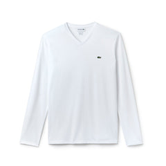 Mens   V-neck Pima Cotton Jersey T-shirt | Lacoste White • 001