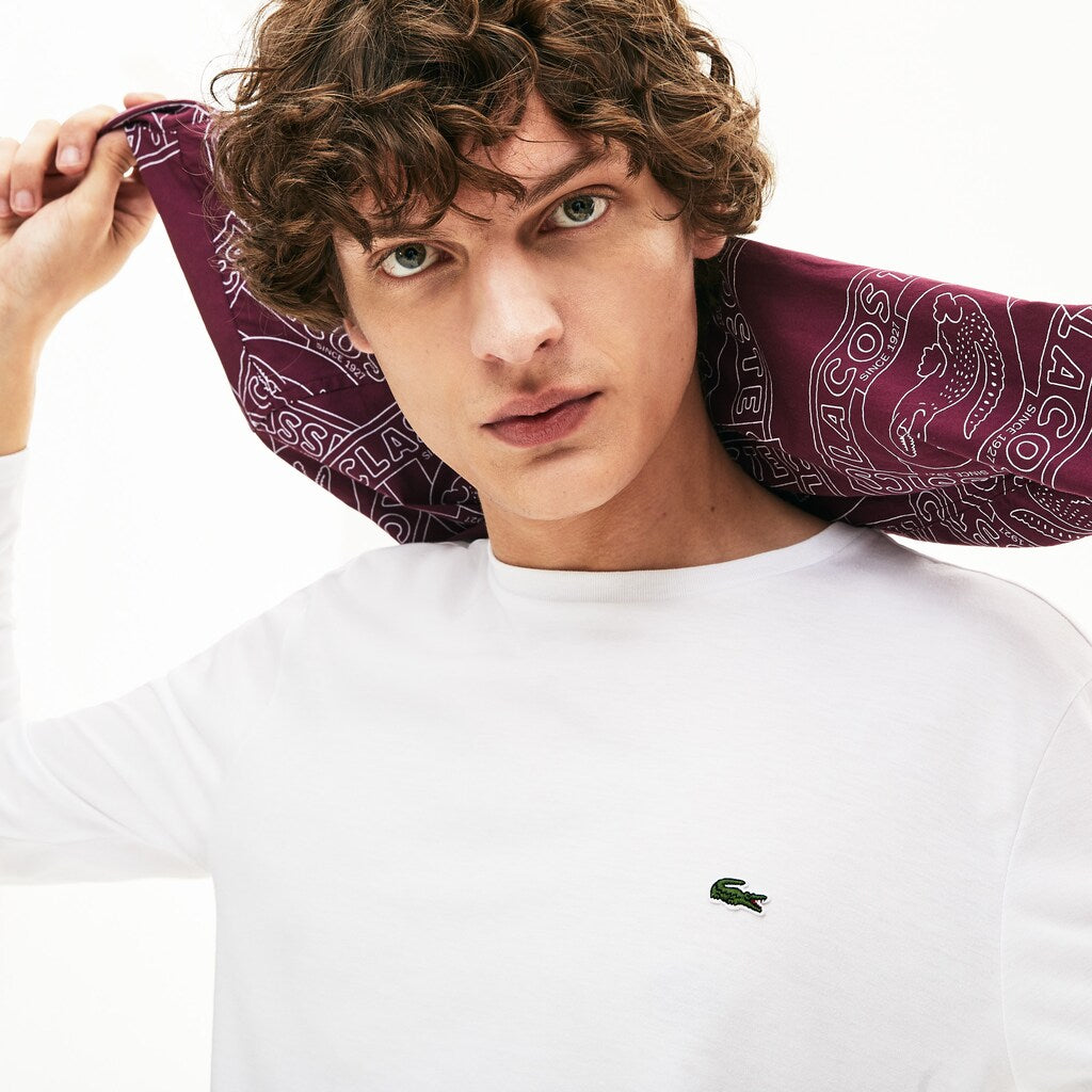 Mens   Crew Neck Pima Cotton Jersey T-shirt | Lacoste White • 001
