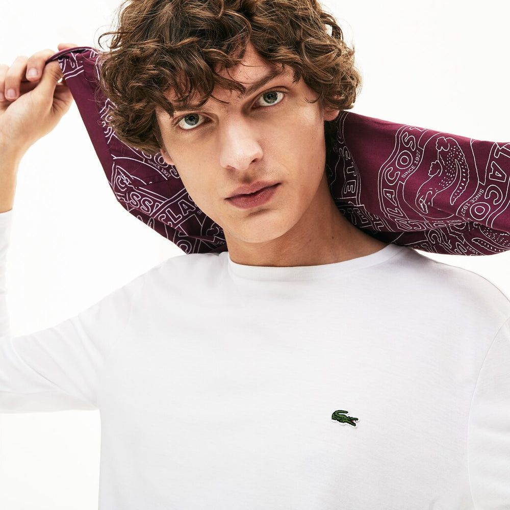 Mens   Crew Neck Pima Cotton Jersey T-shirt | Lacoste White • 001