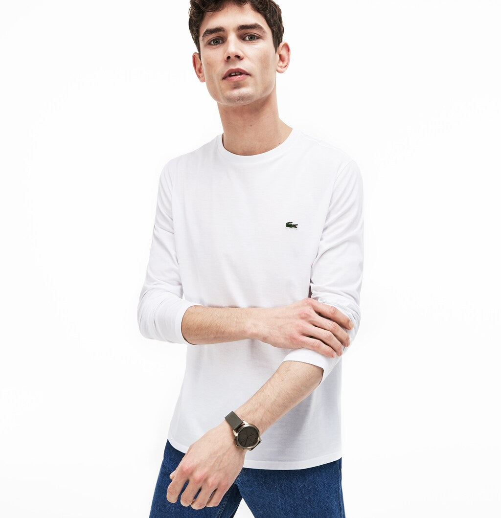 Mens   Crew Neck Pima Cotton Jersey T-shirt | Lacoste White • 001