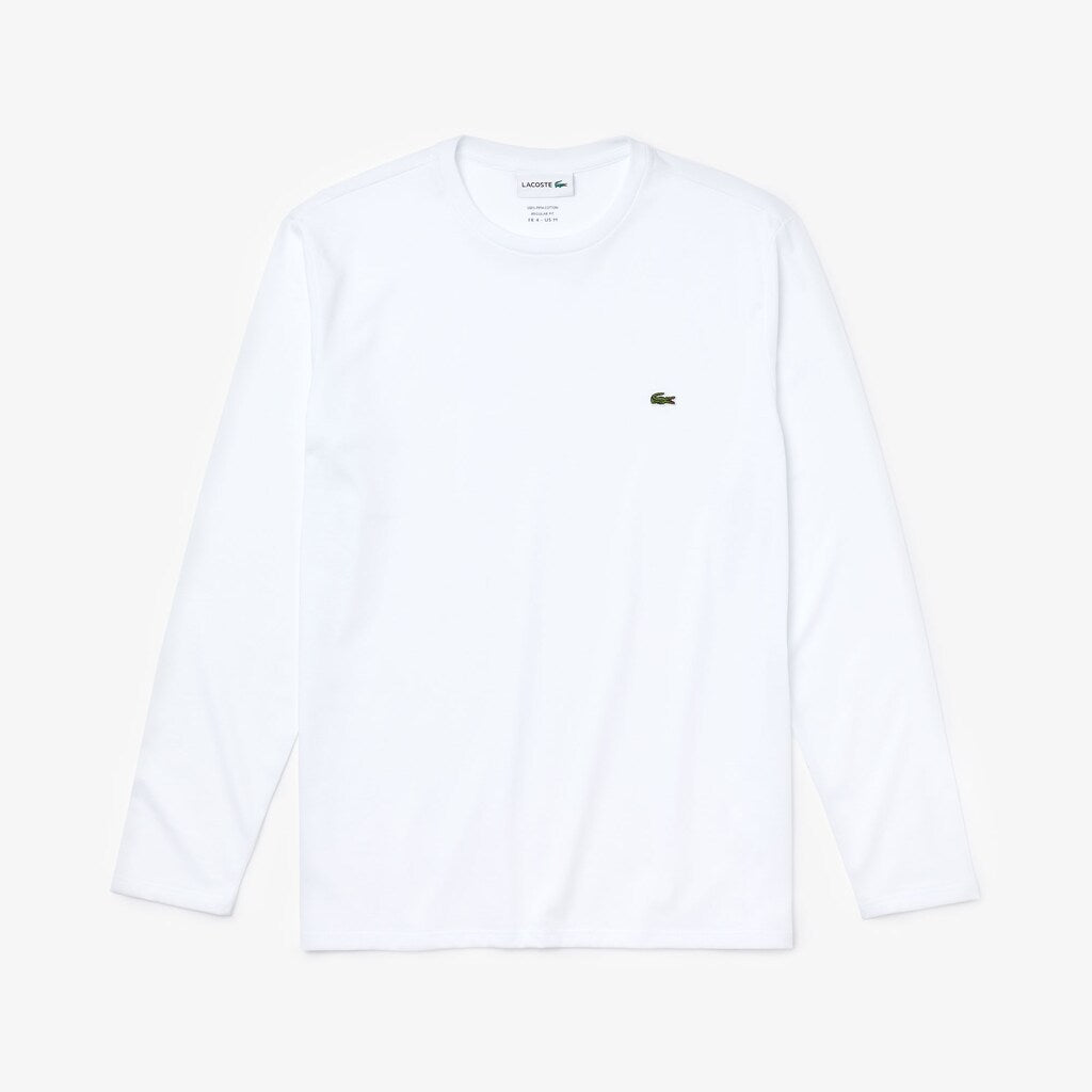 Mens   Crew Neck Pima Cotton Jersey T-shirt | Lacoste White • 001