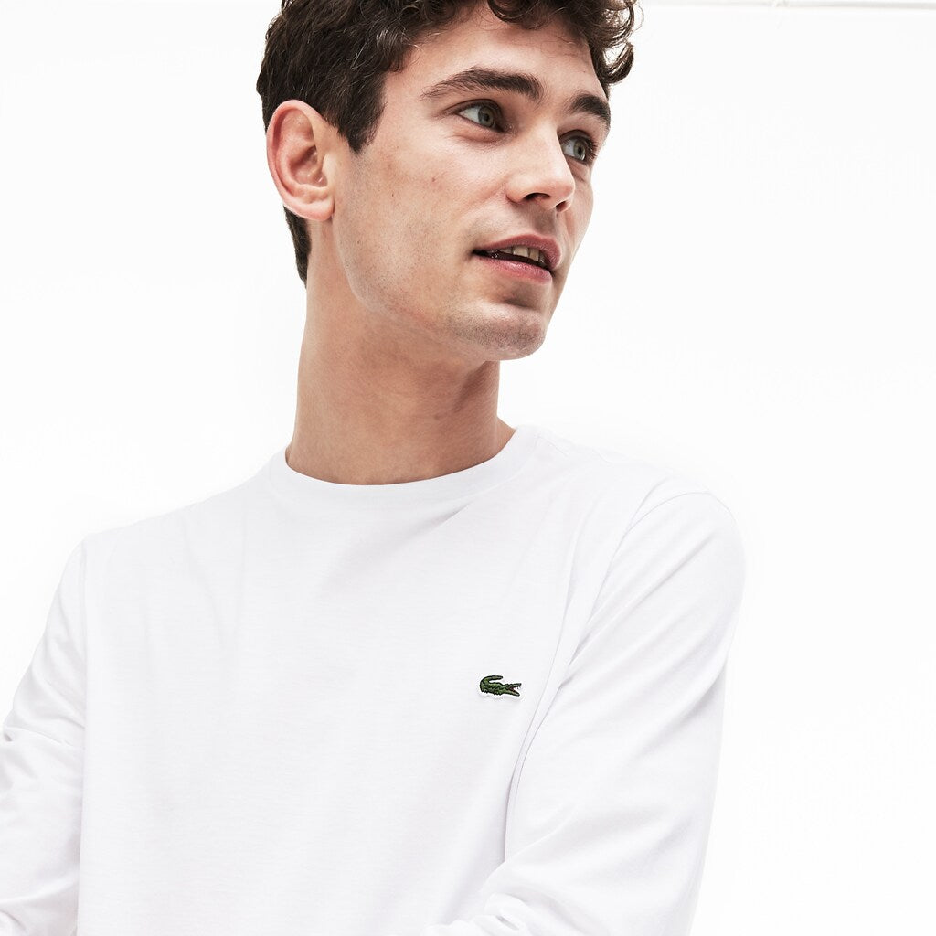 Mens   Crew Neck Pima Cotton Jersey T-shirt | Lacoste White • 001