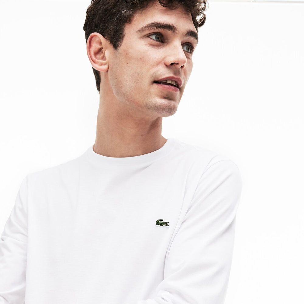 Mens   Crew Neck Pima Cotton Jersey T-shirt | Lacoste White • 001