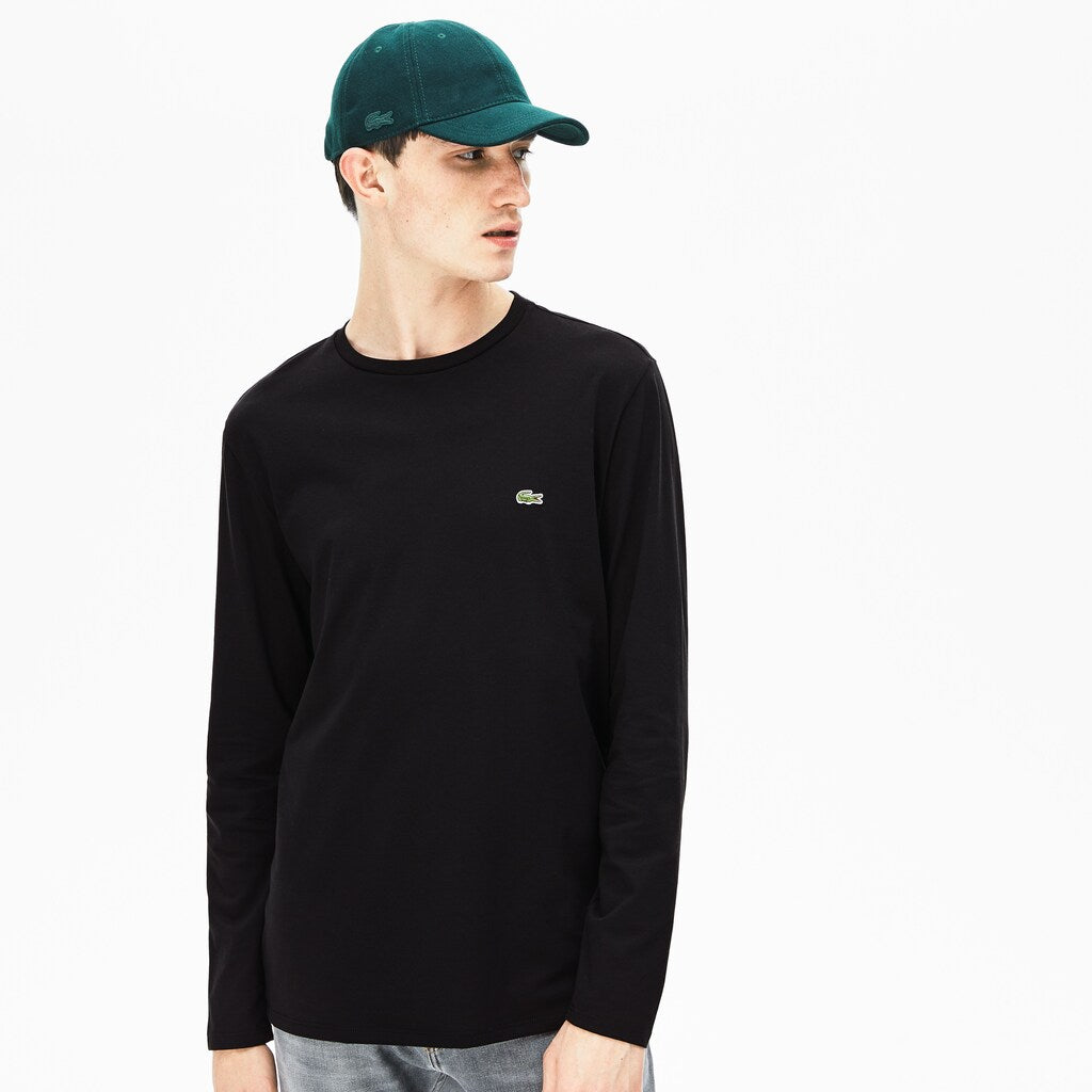 Mens   Crew Neck Pima Cotton Jersey T-shirt | Lacoste Black • 031