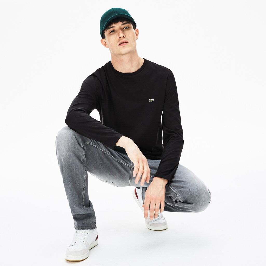 Mens   Crew Neck Pima Cotton Jersey T-shirt | Lacoste Black • 031