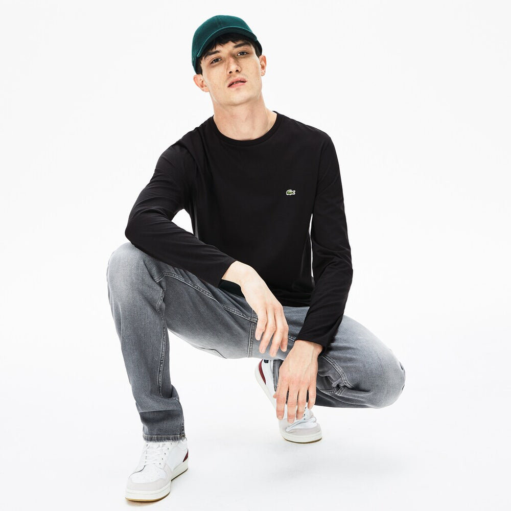 Mens   Crew Neck Pima Cotton Jersey T-shirt | Lacoste Black • 031