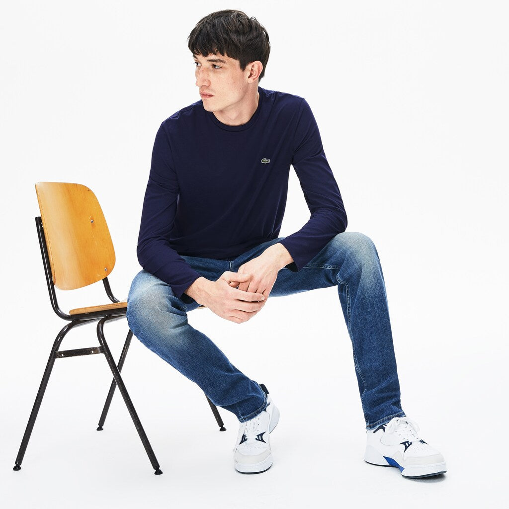 Mens   Crew Neck Pima Cotton Jersey T-shirt | Lacoste Navy Blue • 166