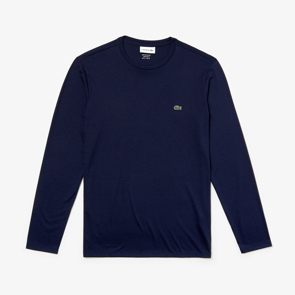 Mens   Crew Neck Pima Cotton Jersey T-shirt | Lacoste Navy Blue • 166