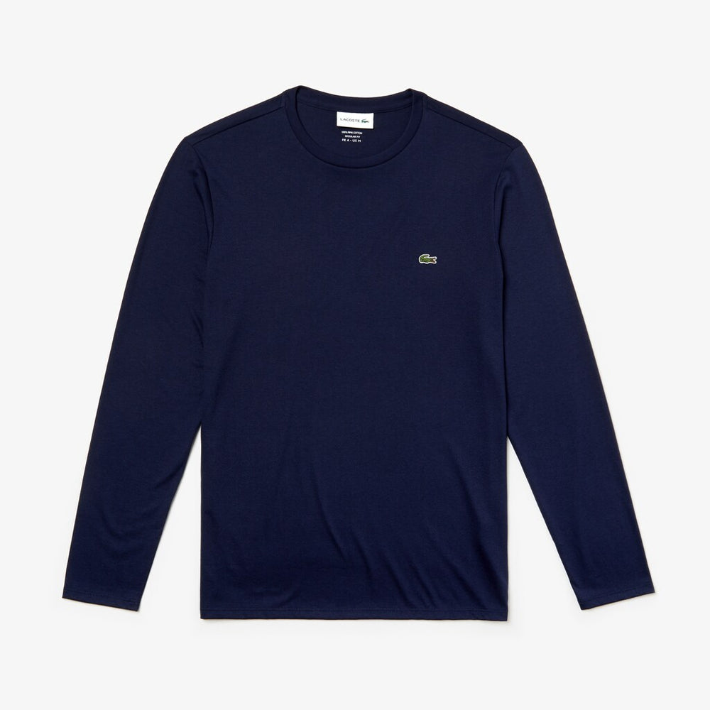 Mens   Crew Neck Pima Cotton Jersey T-shirt | Lacoste Navy Blue • 166