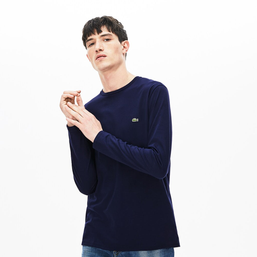 Mens   Crew Neck Pima Cotton Jersey T-shirt | Lacoste Navy Blue • 166