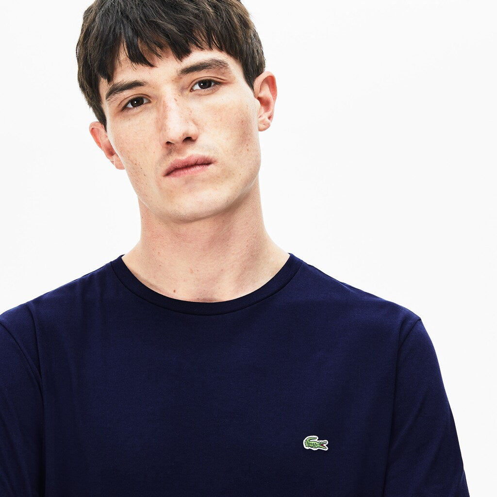 Mens   Crew Neck Pima Cotton Jersey T-shirt | Lacoste Navy Blue • 166