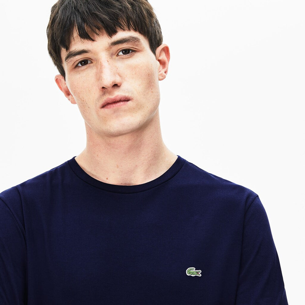 Mens   Crew Neck Pima Cotton Jersey T-shirt | Lacoste Navy Blue • 166