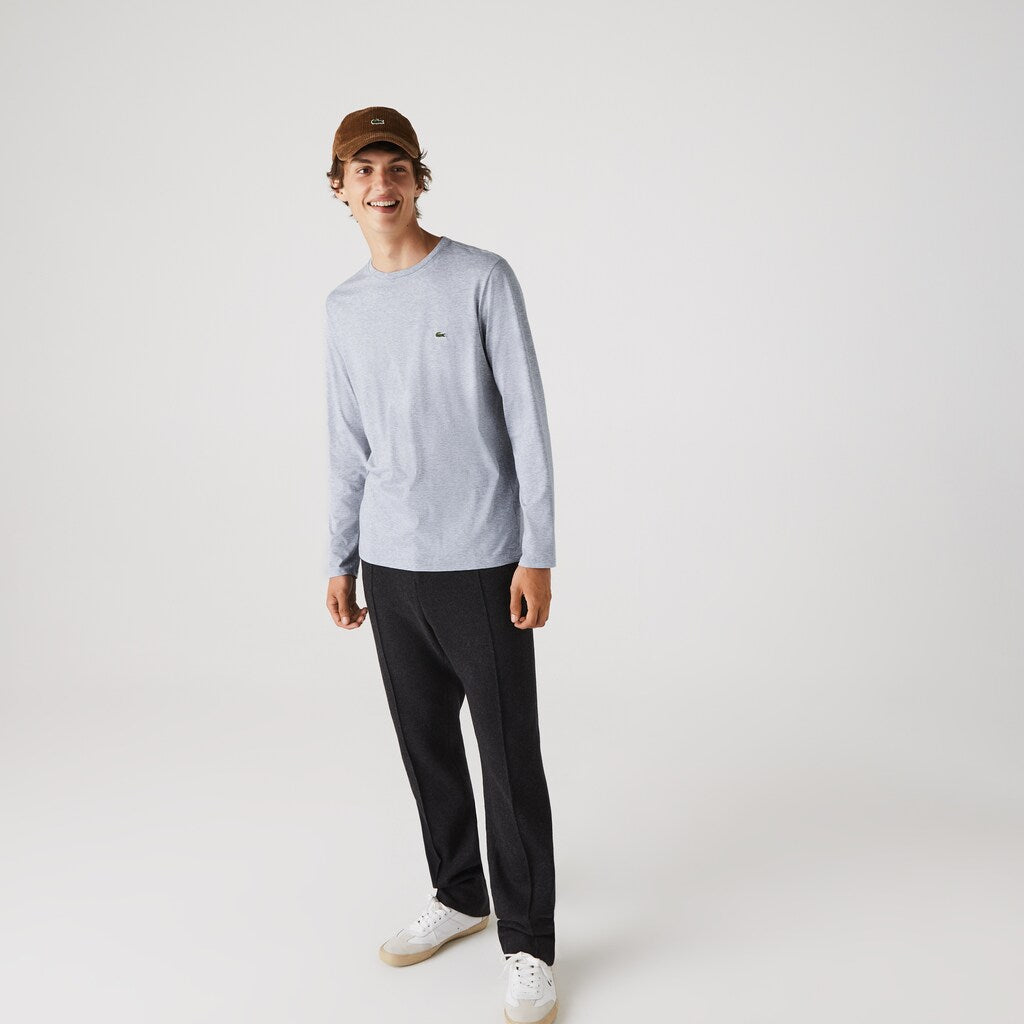 Mens   Crew Neck Pima Cotton Jersey T-shirt | Lacoste Grey Chine • Cca