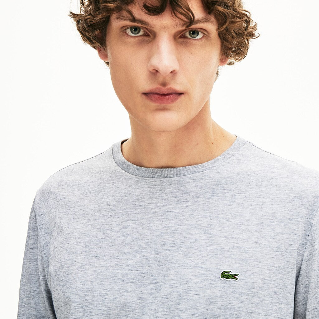 Mens   Crew Neck Pima Cotton Jersey T-shirt | Lacoste Grey Chine • Cca