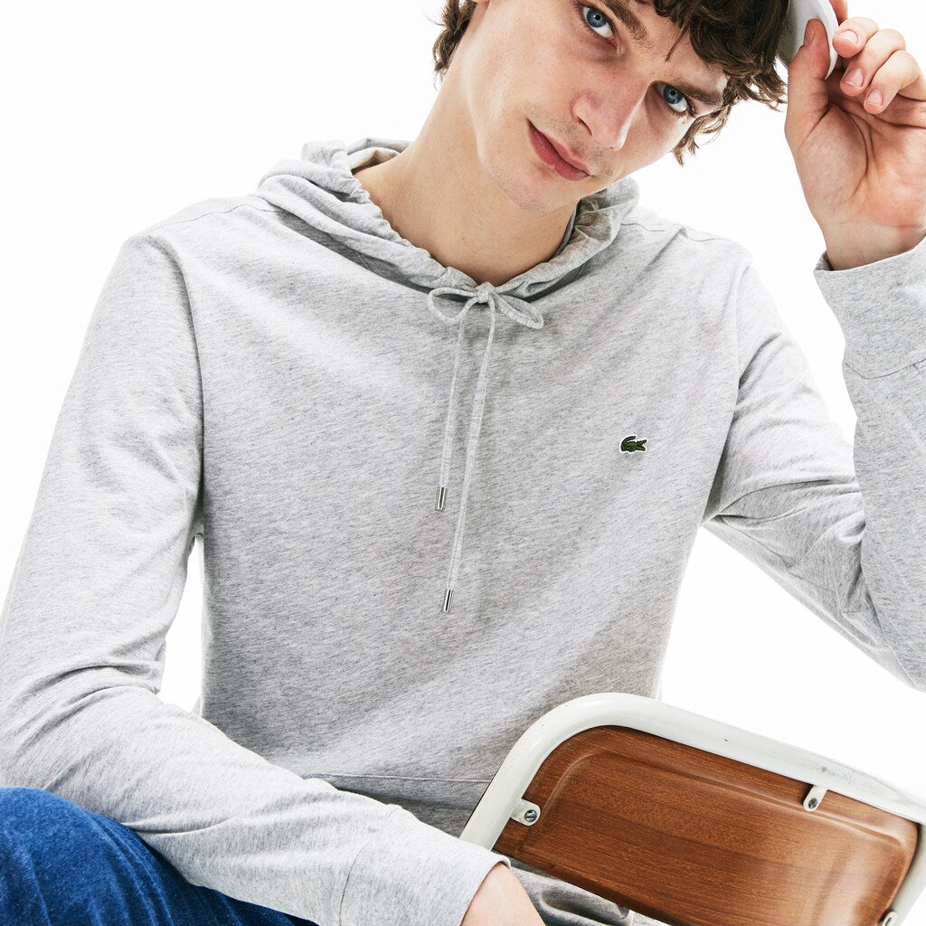 Mens   Regular Fit Hooded Jersey T-shirt | Lacoste Grey Chine • Cca