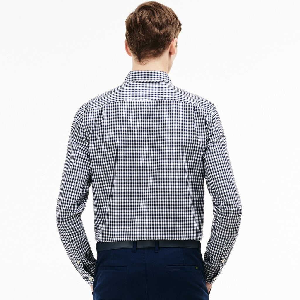 Mens   Regular Fit Mini Check Poplin Shirt | Lacoste Navy Blue / White • 525