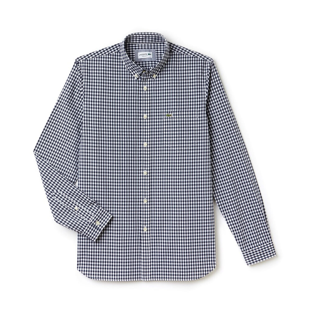 Mens   Regular Fit Mini Check Poplin Shirt | Lacoste Navy Blue / White • 525