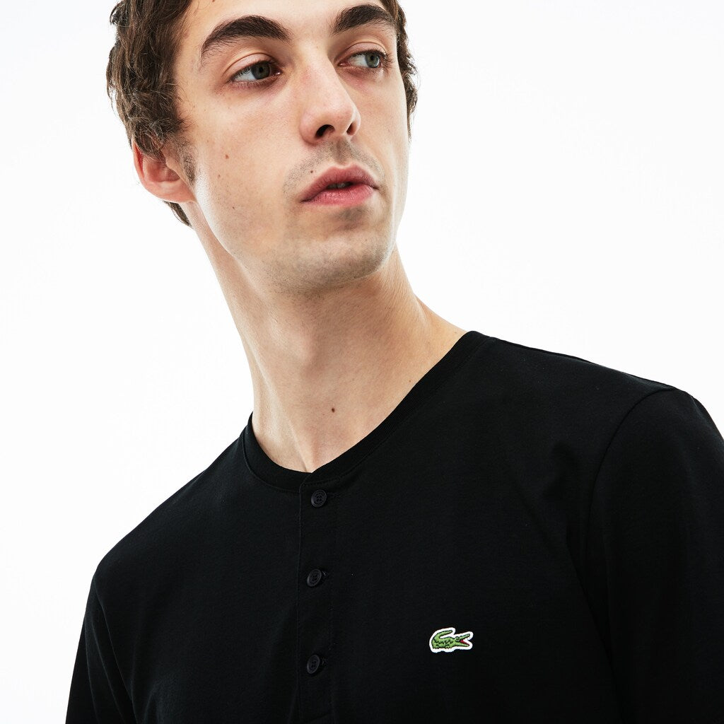 Mens   Regular Fit Pima Cotton Henley T-shirt | Lacoste Black • 031