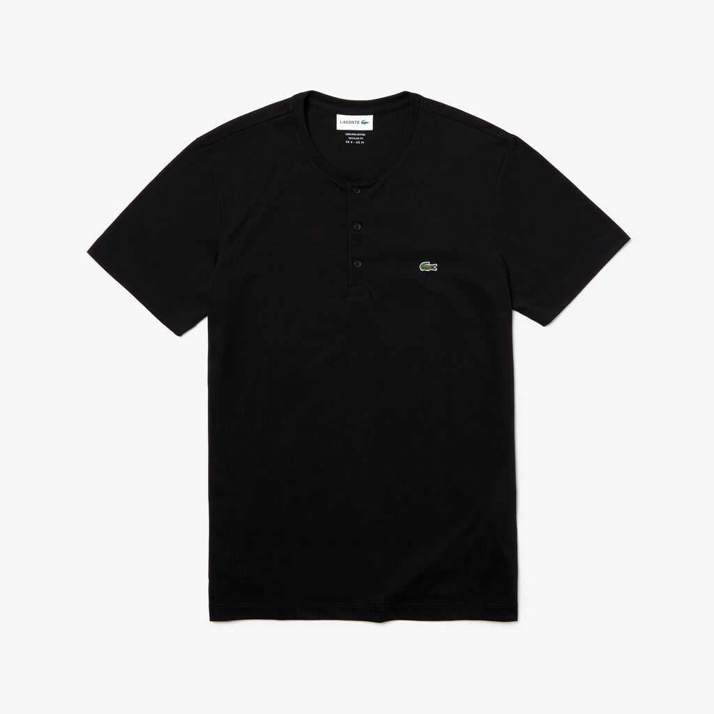 Mens   Regular Fit Pima Cotton Henley T-shirt | Lacoste Black • 031