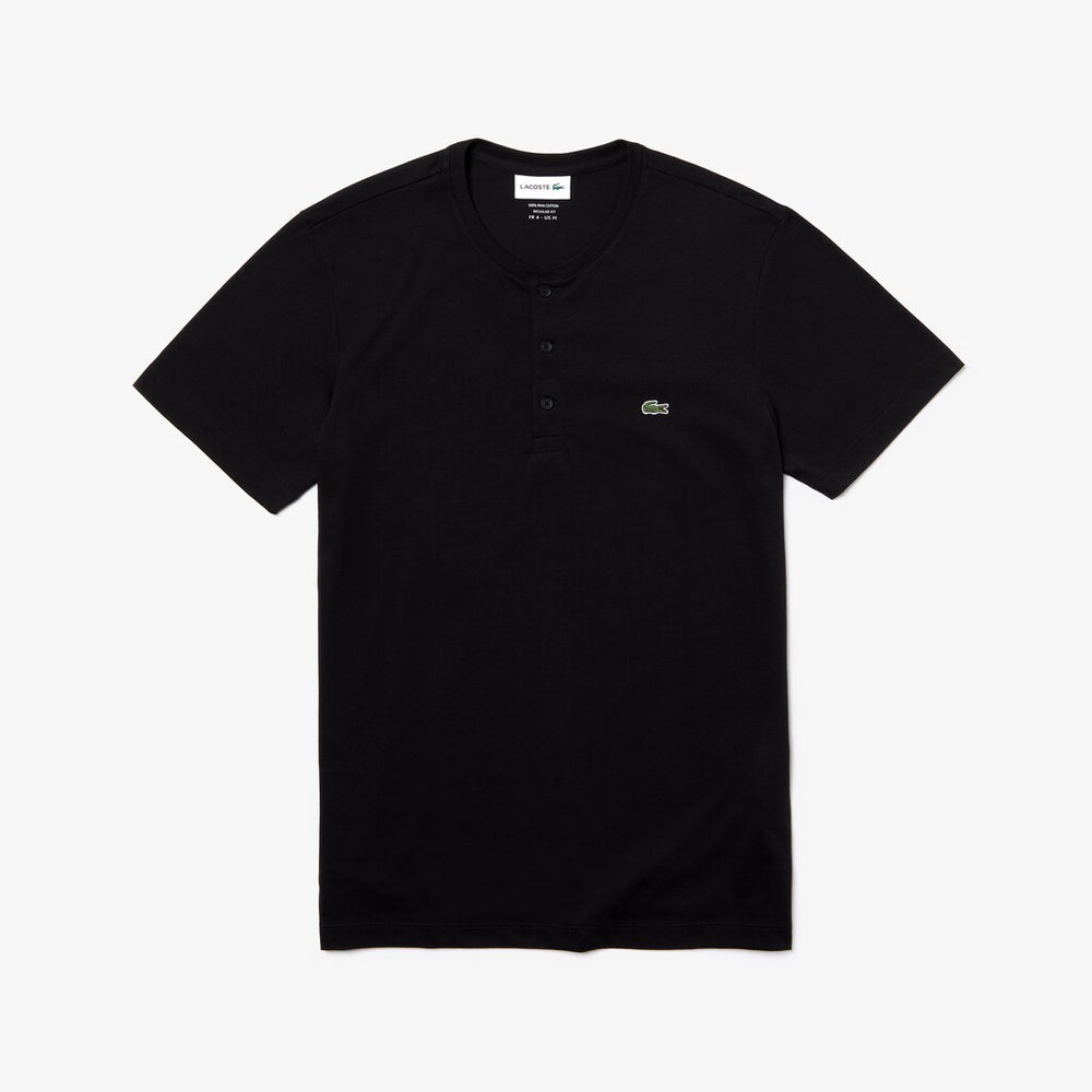 Mens   Regular Fit Pima Cotton Henley T-shirt | Lacoste Black • 031