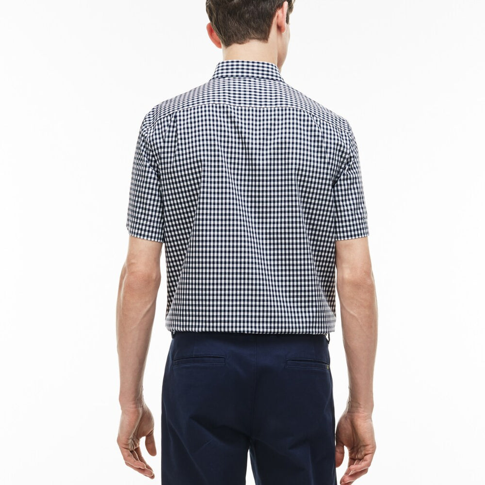 Mens   Regular Fit Gingham Poplin Shirt | Lacoste Navy Blue / White • 525