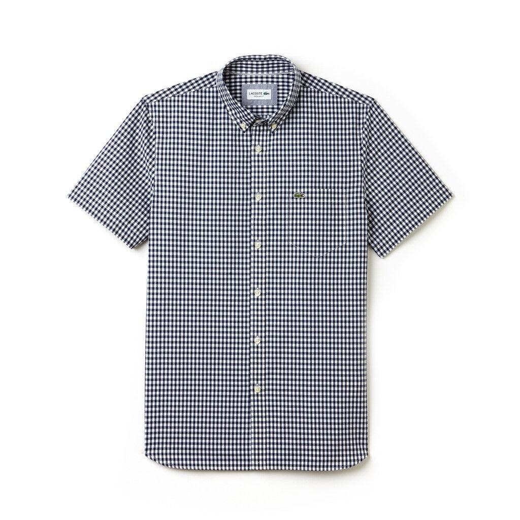Mens   Regular Fit Gingham Poplin Shirt | Lacoste Navy Blue / White • 525