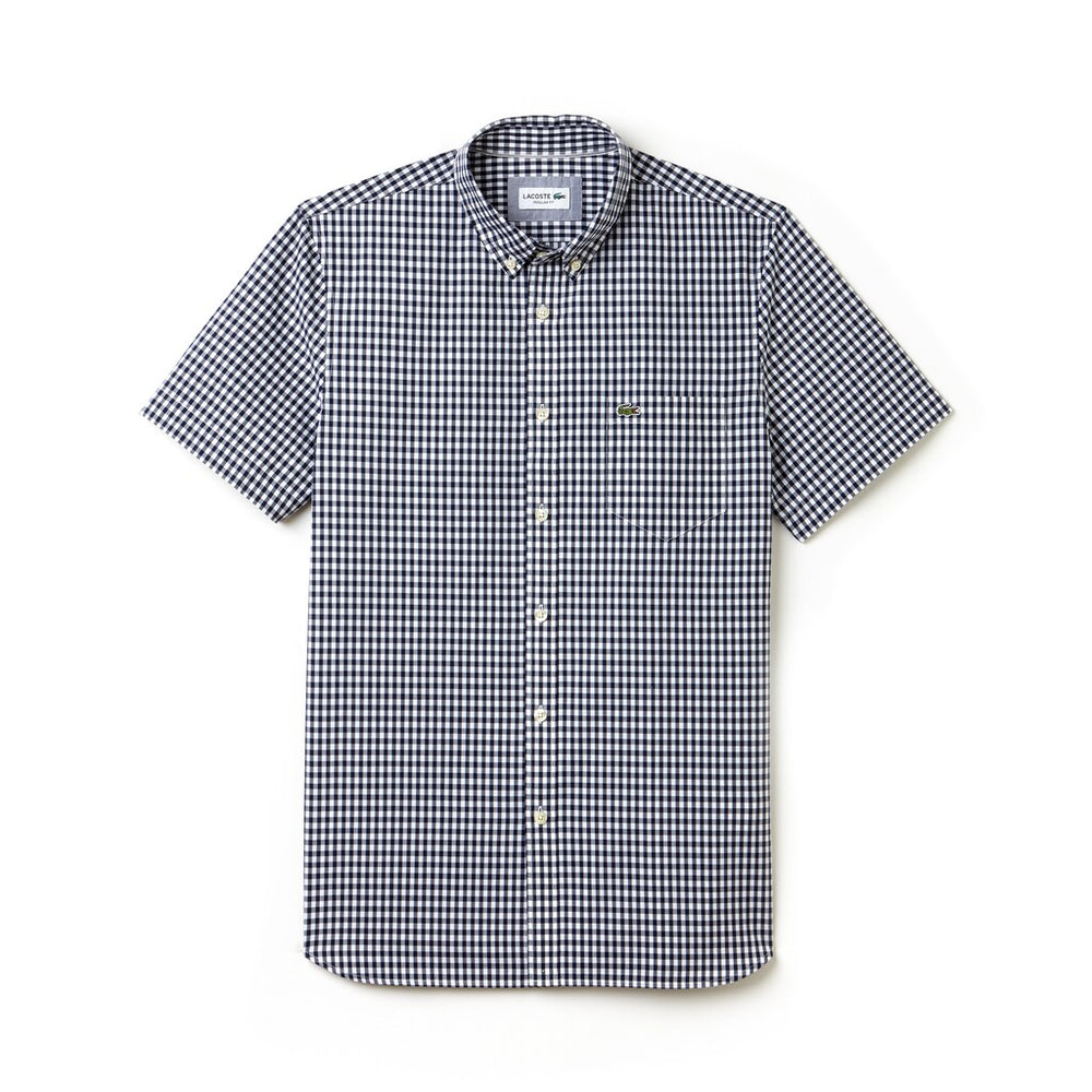 Mens   Regular Fit Gingham Poplin Shirt | Lacoste Navy Blue / White • 525