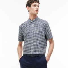 Mens   Regular Fit Gingham Poplin Shirt | Lacoste Navy Blue / White • 525