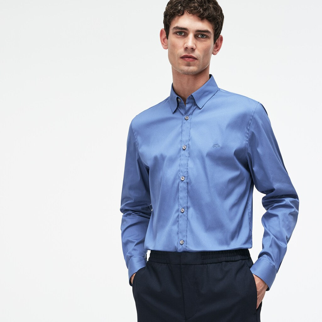 Mens   Slim Fit Stretch Cotton Poplin Shirt | Lacoste Blue • Tul