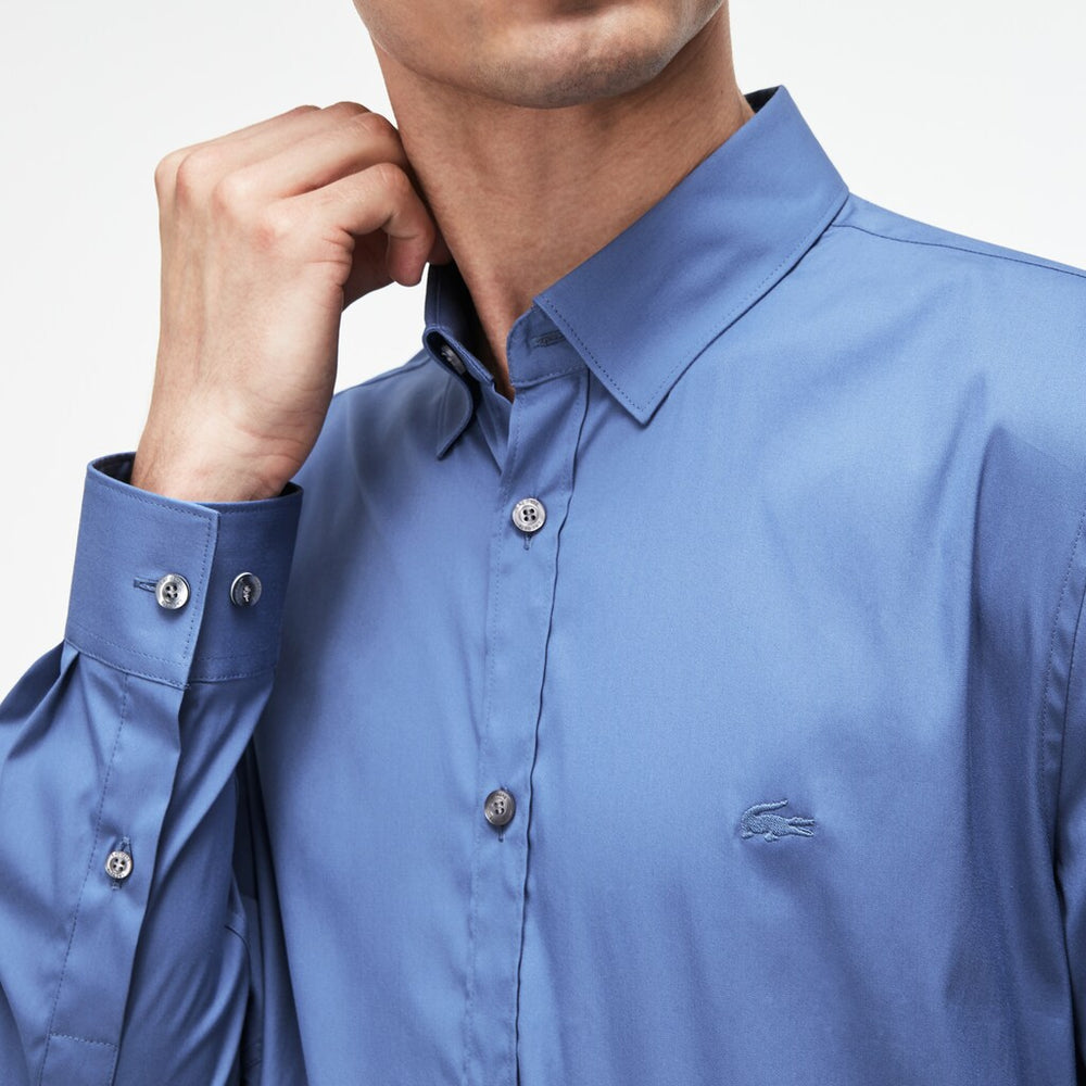 Mens   Slim Fit Stretch Cotton Poplin Shirt | Lacoste Blue • Tul