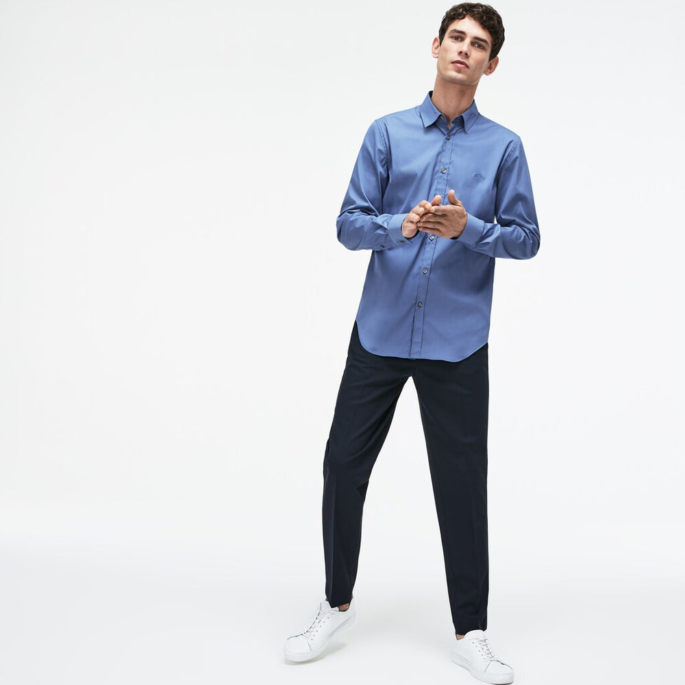 Mens   Slim Fit Stretch Cotton Poplin Shirt | Lacoste Blue • Tul