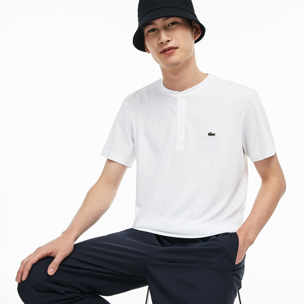Mens   Regular Fit Pima Cotton Henley T-shirt | Lacoste White • 001