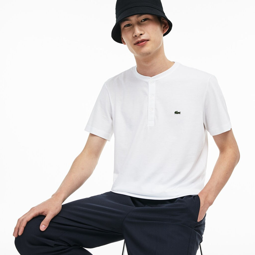 Mens   Regular Fit Pima Cotton Henley T-shirt | Lacoste White • 001
