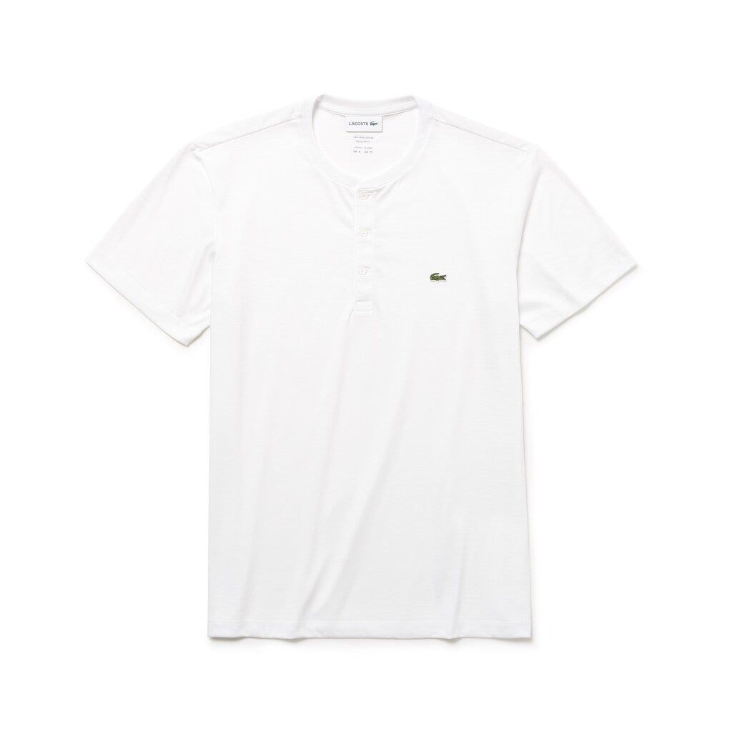 Mens   Regular Fit Pima Cotton Henley T-shirt | Lacoste White • 001
