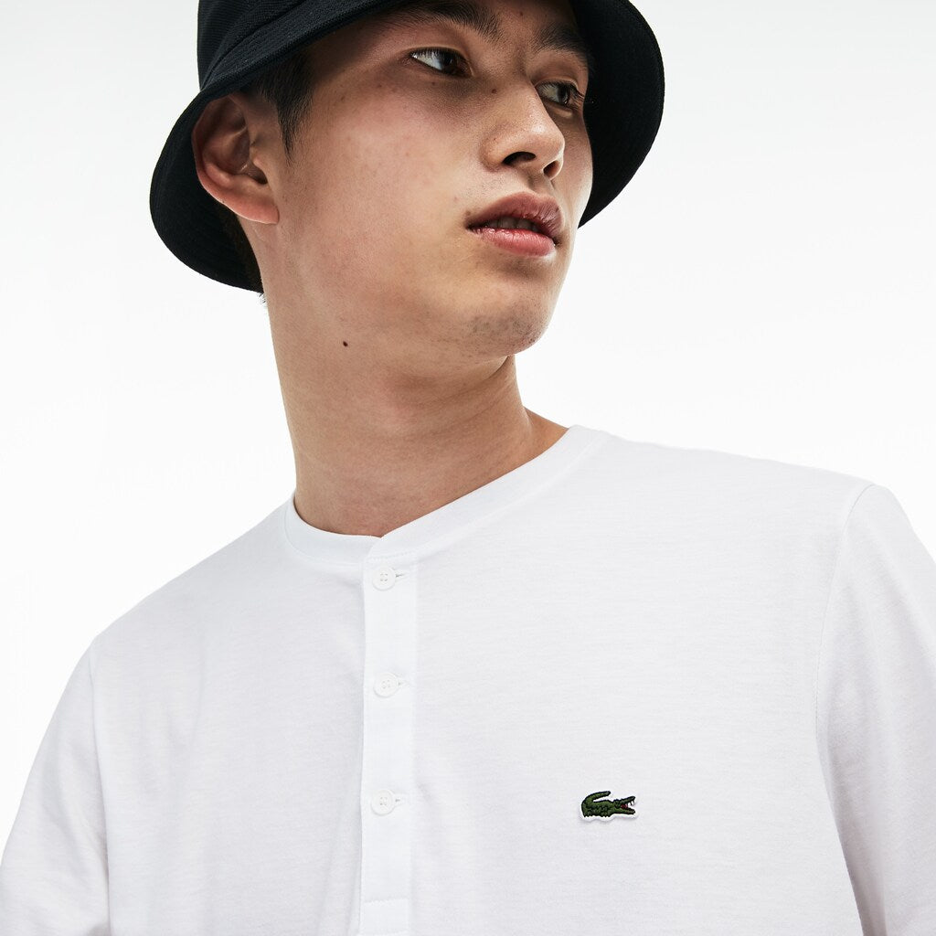 Mens   Regular Fit Pima Cotton Henley T-shirt | Lacoste White • 001