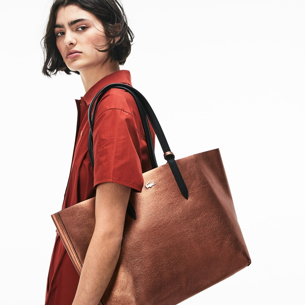 Womens Wo  Anna Reversible Matte And Iridescent Leather Tote | Lacoste Black 2132 • B91