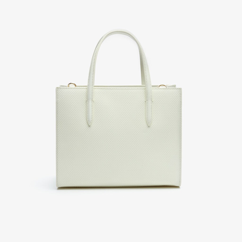 Womens Wo  Chantaco Dual Carry Piqué Zip Leather Tote | Lacoste Marshmallow • A56
