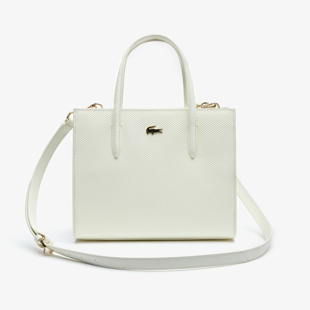 Womens Wo  Chantaco Dual Carry Piqué Zip Leather Tote | Lacoste Marshmallow • A56