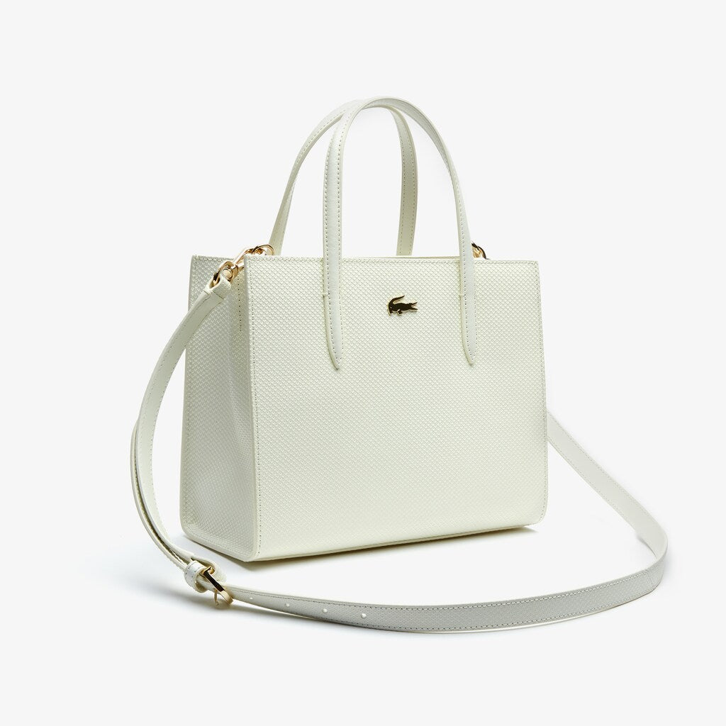Womens Wo  Chantaco Dual Carry Piqué Zip Leather Tote | Lacoste Marshmallow • A56