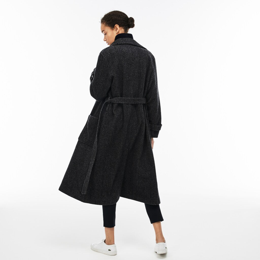 Womens Wo  Long Belted Tweed Coat | Lacoste Grey • T35
